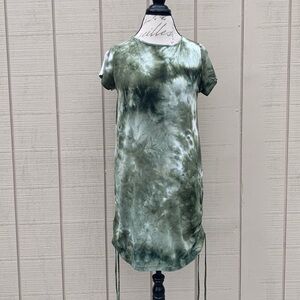 Green Tie Dye Ruched T-Shirt Dress